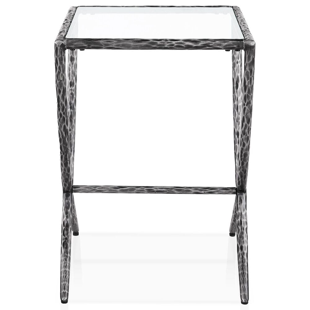 Furniture of America Lalia Side Table with Tempered Glass Top and X-Base in Gun Metal, , large