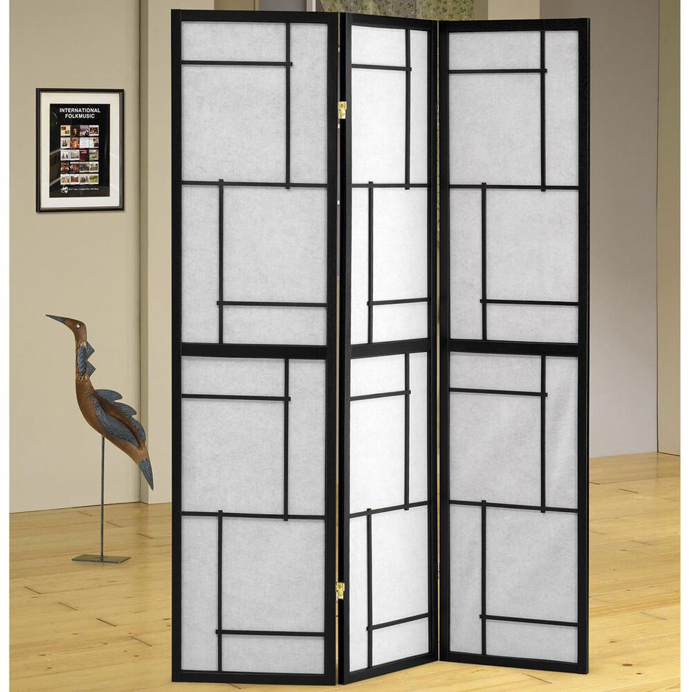 Pacific Landing 3-Panel Folding Floor Screen in Black, , large