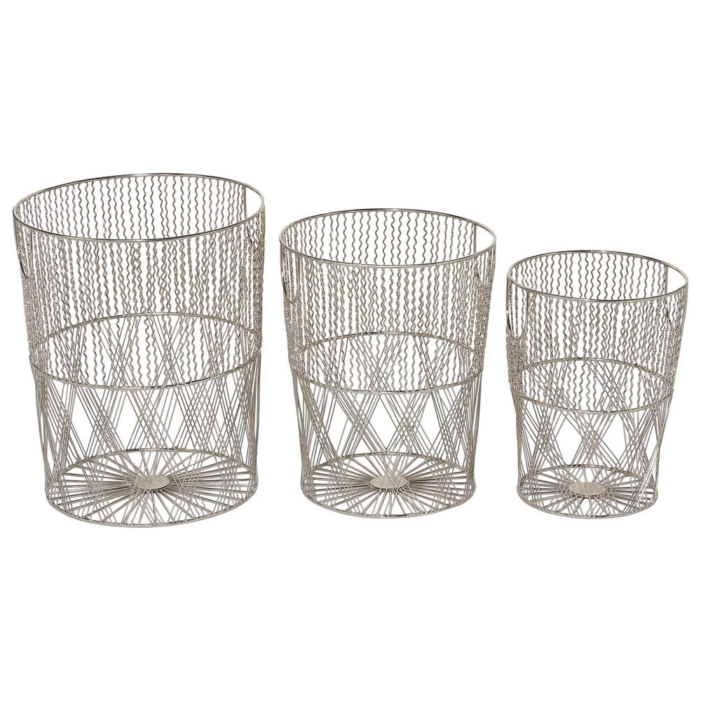 Maple and Jade Maple and Jade Contemporary Metal Storage Basket Silver Set of 3, , large