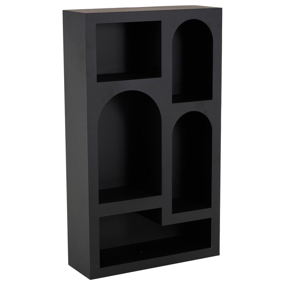 Maple and Jade 5-Shelf Geometric Storage Shelving Unit in Matte Black, , large