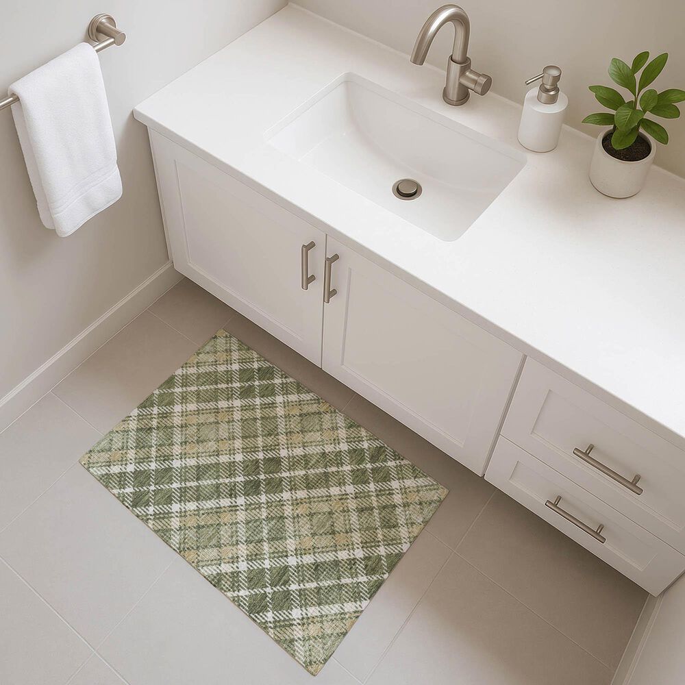 Dalyn Rug Company Soft Essentials Plaid Olive 1'8" x 2'6" Indoor/Outdoor Area Rug, , large