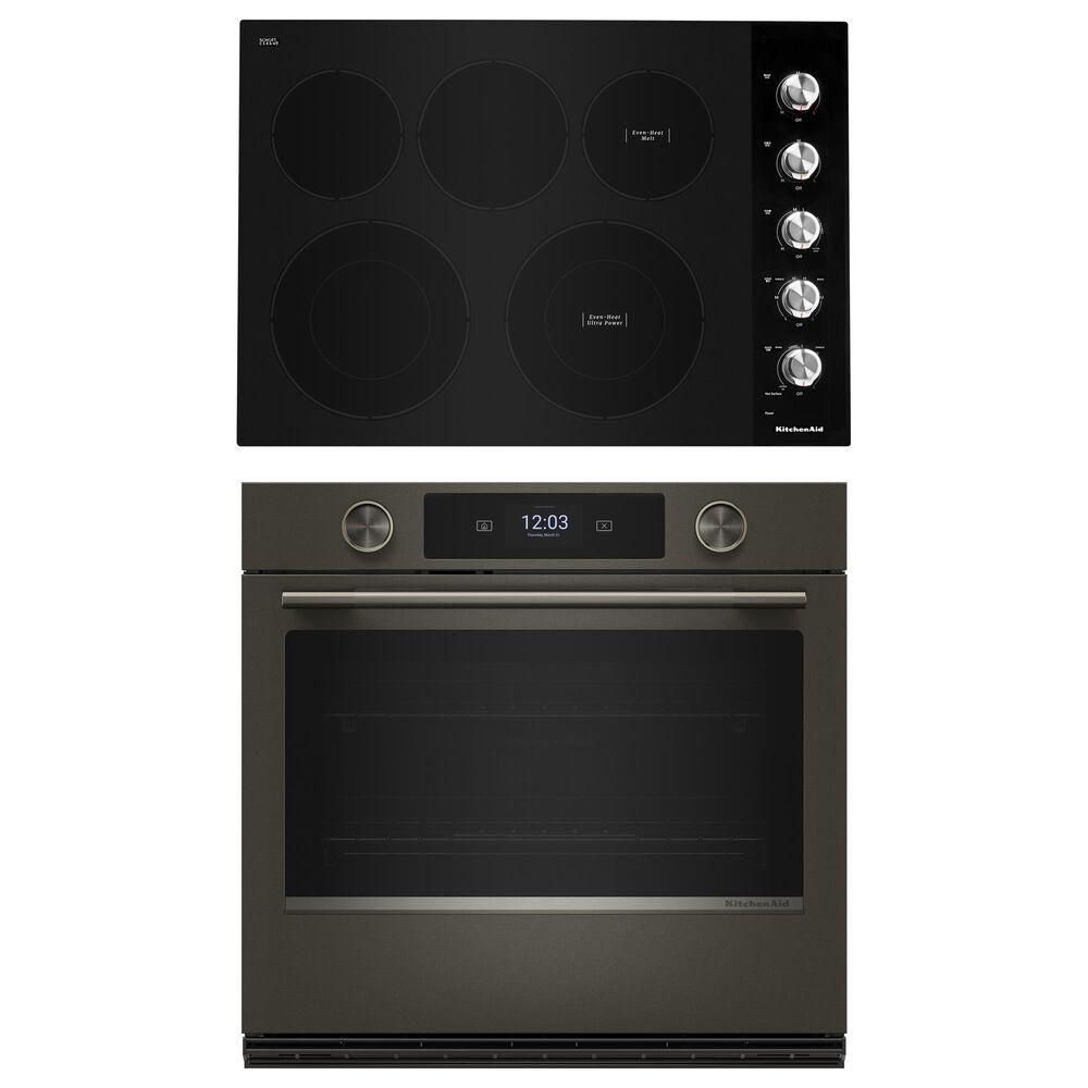 KitchenAid 2-Piece Kitchen Package with Black Ore 30" Smart Single Wall Oven and Black 30" Electric Cooktop, , large