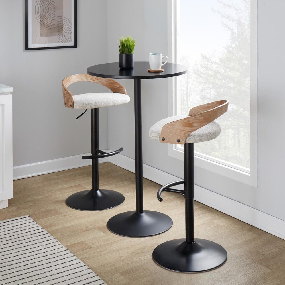 LumiSource Grotto Swivel Barstool with Oat Fabric Upholstery in Black and Whitewashed (Set of 2), , large
