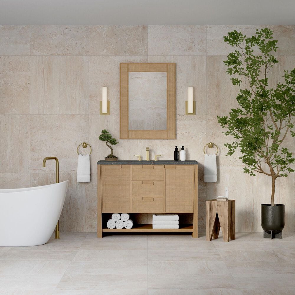 James Martin Vanities Solene 48" Single Bathroom Vanity in Seaside Oak with 3 cm Parisien Bleu Quartz Top, Rectangular Sink and FreePower Wireless Charger, , large