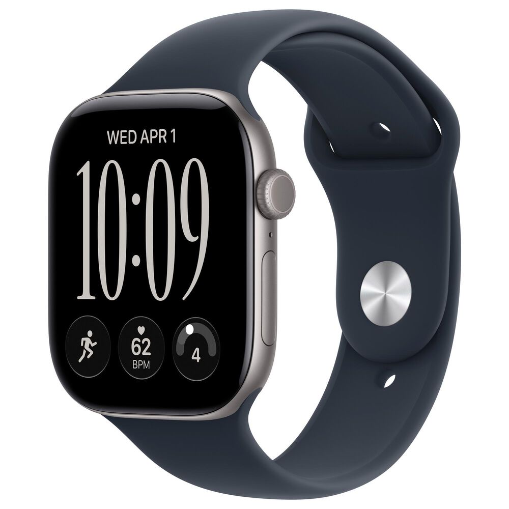 Apple Watch Series 12 (GPS) 46mm Space Gray Aluminum Case with Navy Blue Sport Band - S/M, , large