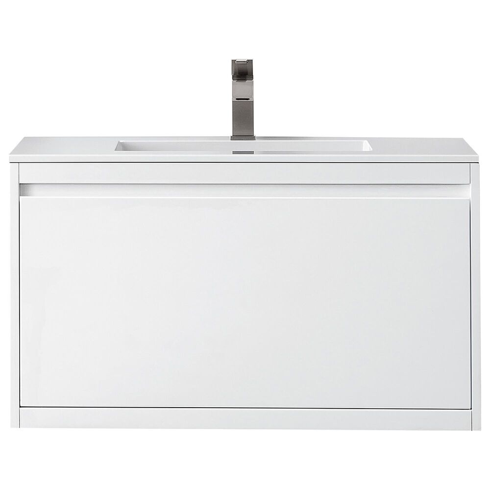 James Martin Mantova 35.4" Single Mounted Bathroom Vanity in Glossy White with 2 cm Glossy White Solid Surface Top and Rectangular Sink, , large