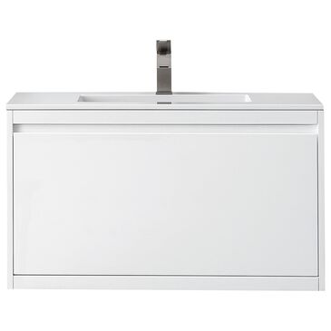 James Martin Mantova 35.4" Single Mounted Bathroom Vanity in Glossy White with 2 cm Glossy White Solid Surface Top and Rectangular Sink, , large