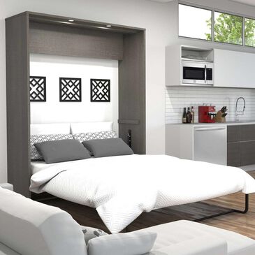 Bestar Cielo Queen Wall Bed In Bark Gray And White, , large
