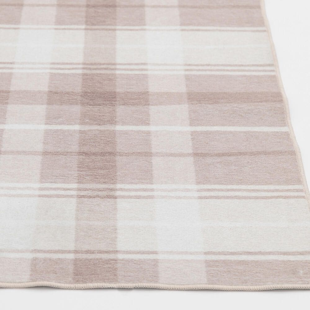 Central Oriental Rugease Plaid 5&#39; x 7&#39; Beige and Ivory Area Rug, , large