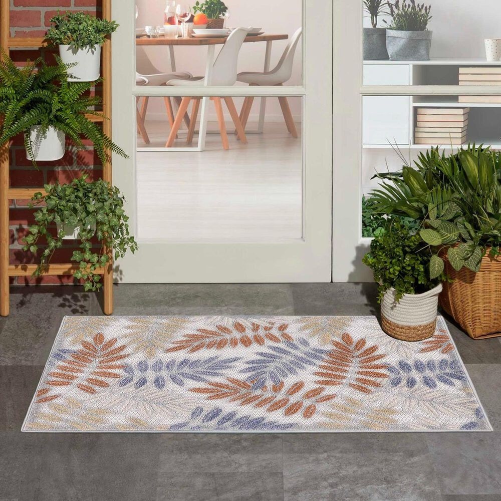 Nourison Aloha 2&#39;8&quot; x 4&#39; Blue and Mocha Indoor/Outdoor Area Rug, , large