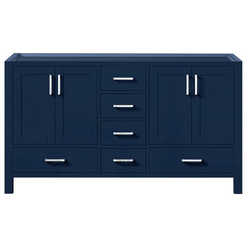 Lexora Home Jacques 60&quot; Double Bathroom Vanity in Navy Blue with 2 cm White Quartz Top and Rectangular Sinks, , large