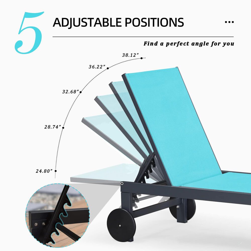 HOMLUX 3-Piece Patio Chaise Lounge Set with Straight-Leg in Turquoise Blue, , large