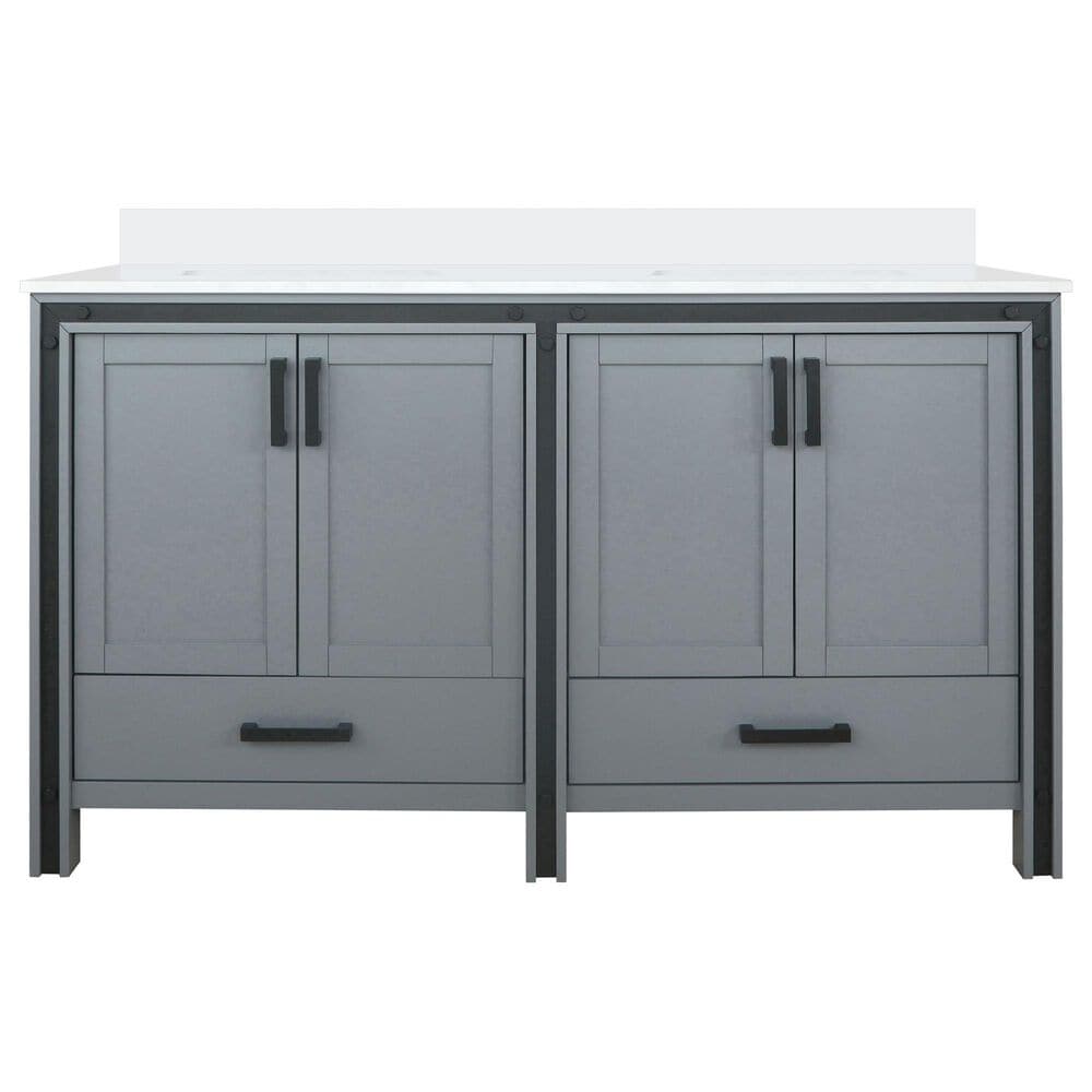 Lexora Home Ziva 60&quot; Double Bathroom Vanity in Dark Grey with 2 cm White Quartz Top and Rectangular Sinks, , large