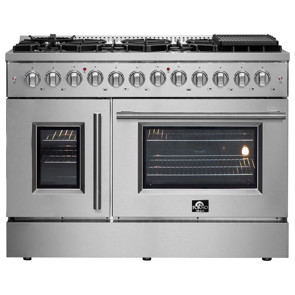 Forno Galiano 48" Freestanding French Door Dual Fuel Range in Stainless Steel, , large