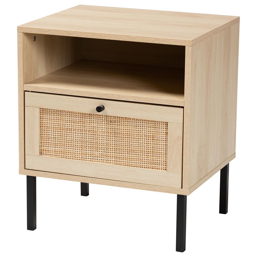Baxton Studio Caterina 1-Door End Table in Natural Brown and Black, , large