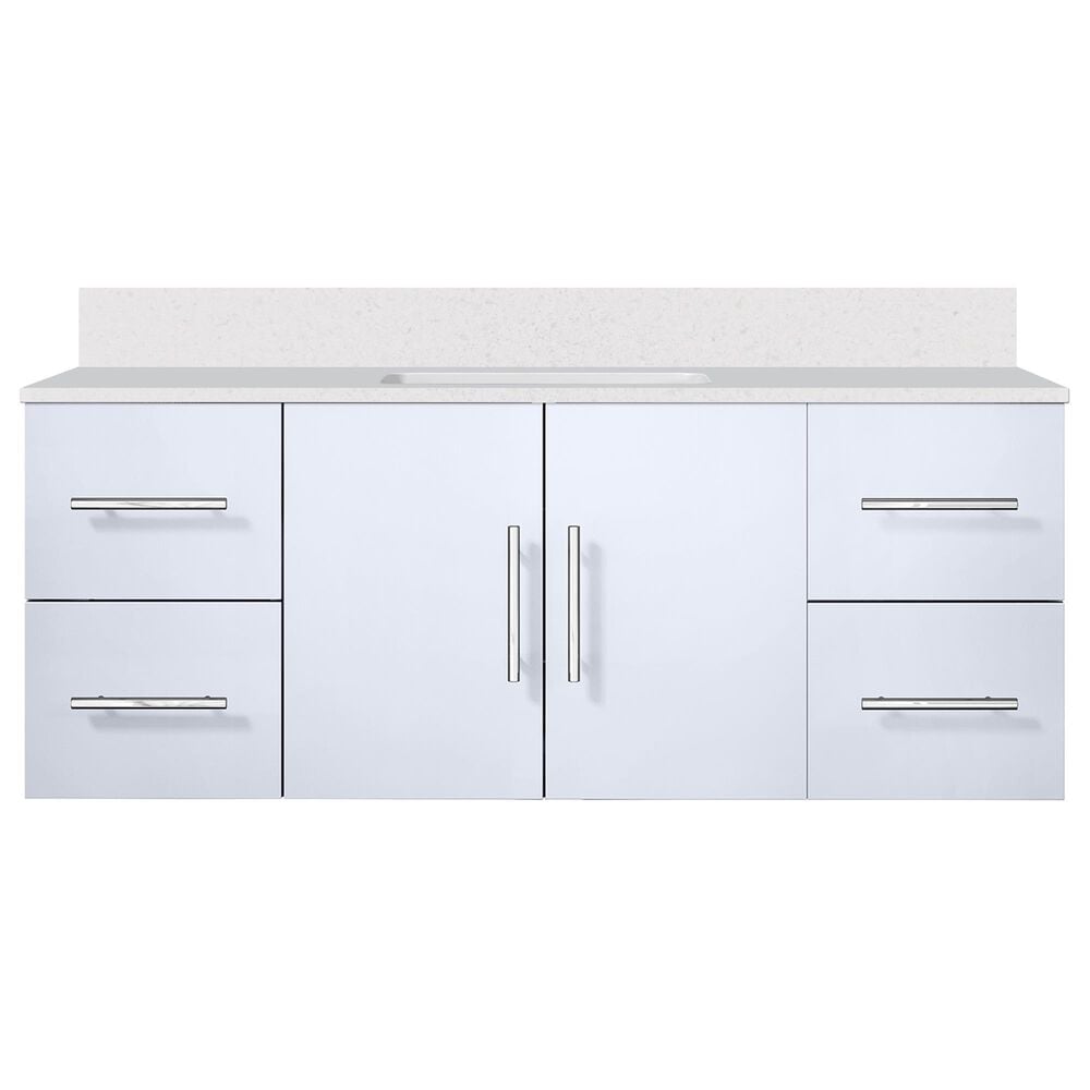 Lexora Home Geneva 48&quot; Single Bathroom Vanity in Glossy White with 2 cm White Quartz Top and Rectangular Sink, , large