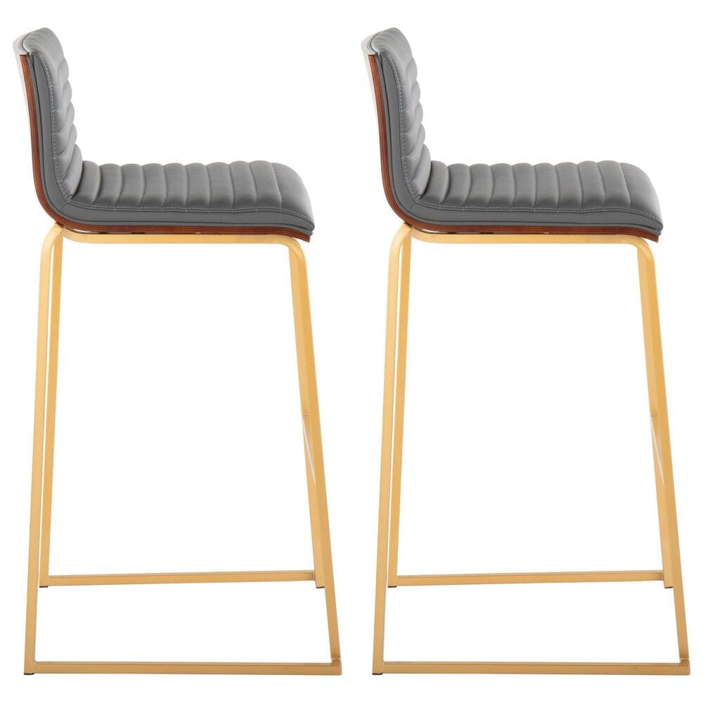 LumiSource Mason Mara Barstool with Grey Cushion in Gold and Walnut (Set of 2), , large