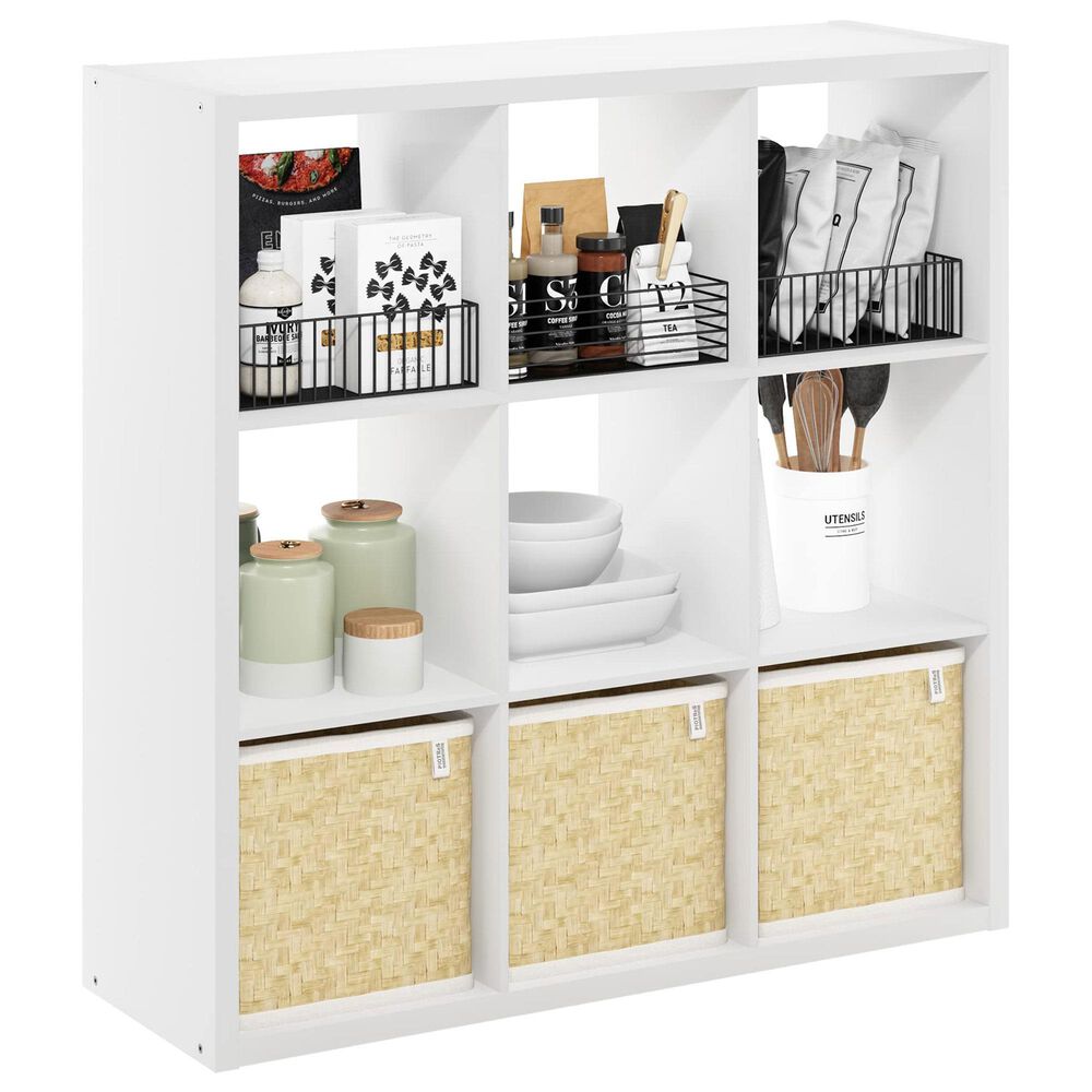 HOMLUX 9-Cube Reversible Open Back Bookshelf in White, , large