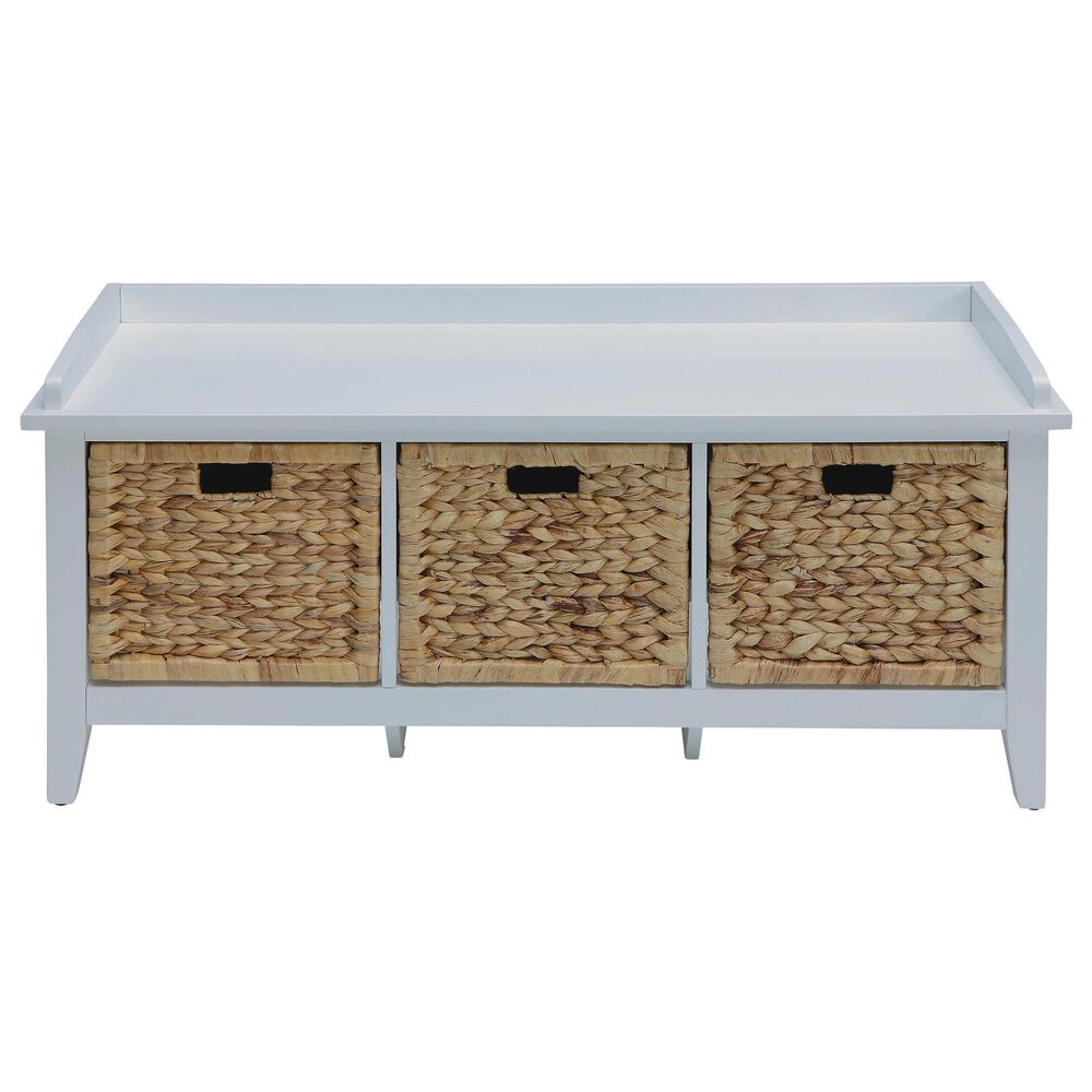 Hearth and Haven Flavius Storage Bench with Rattan Baskets in White and Brown, , large
