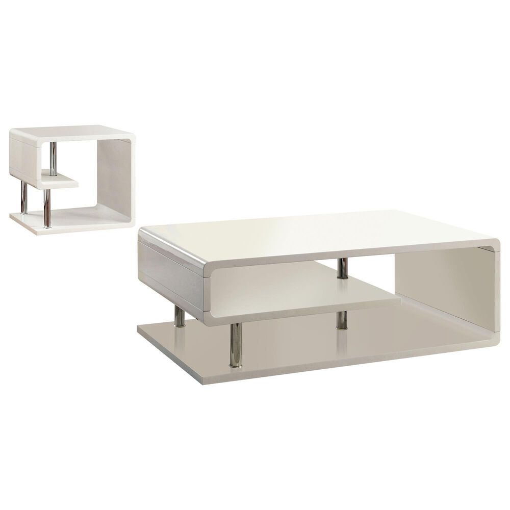 Furniture of America Appel 2-Piece Occasional Table Set in White and Chrome, , large