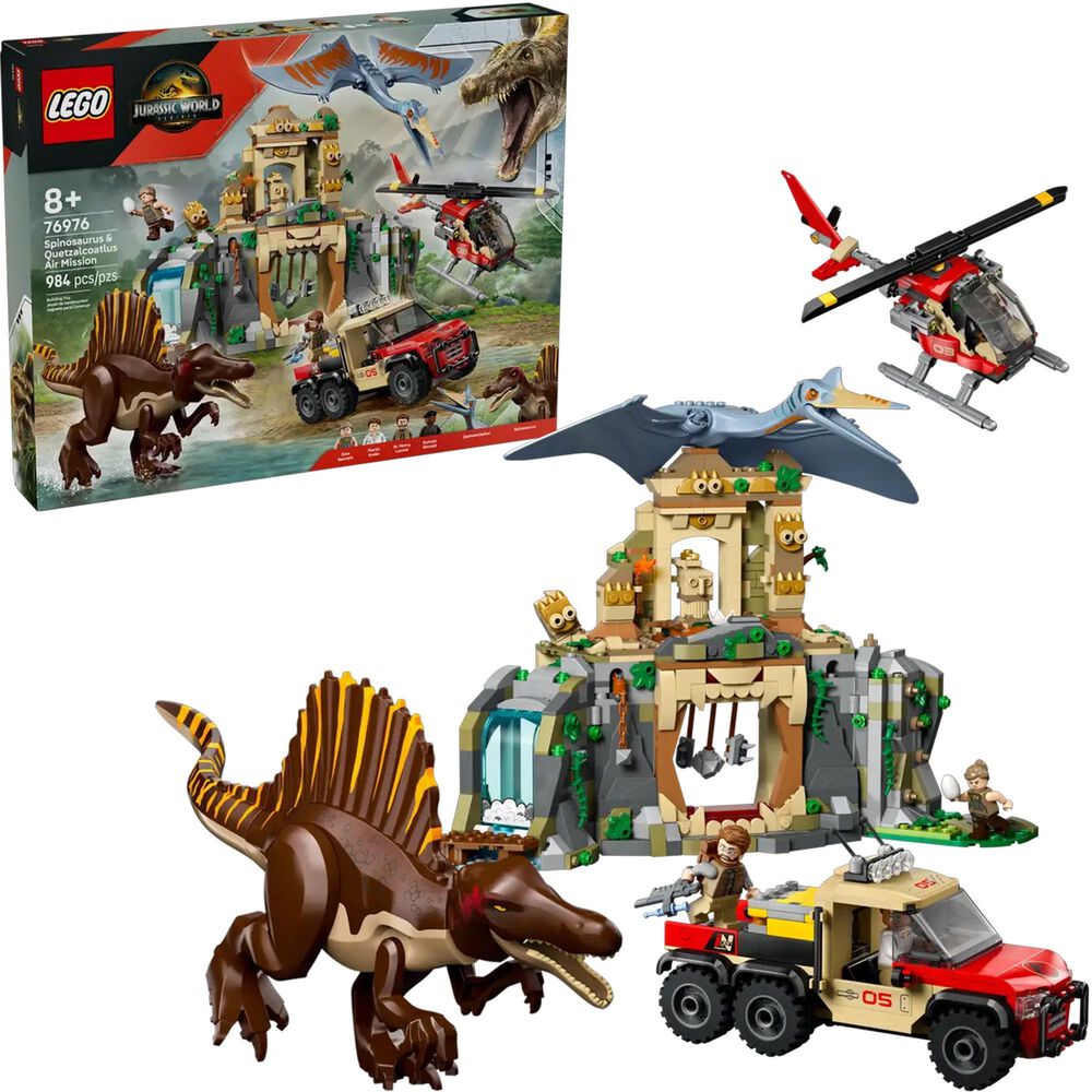 LEGO Jurassic World - Spinosaurus with Quetzalcoatlus Air Mission Building Set in Pearl Gold, Olive Green and Dark Orange, , large