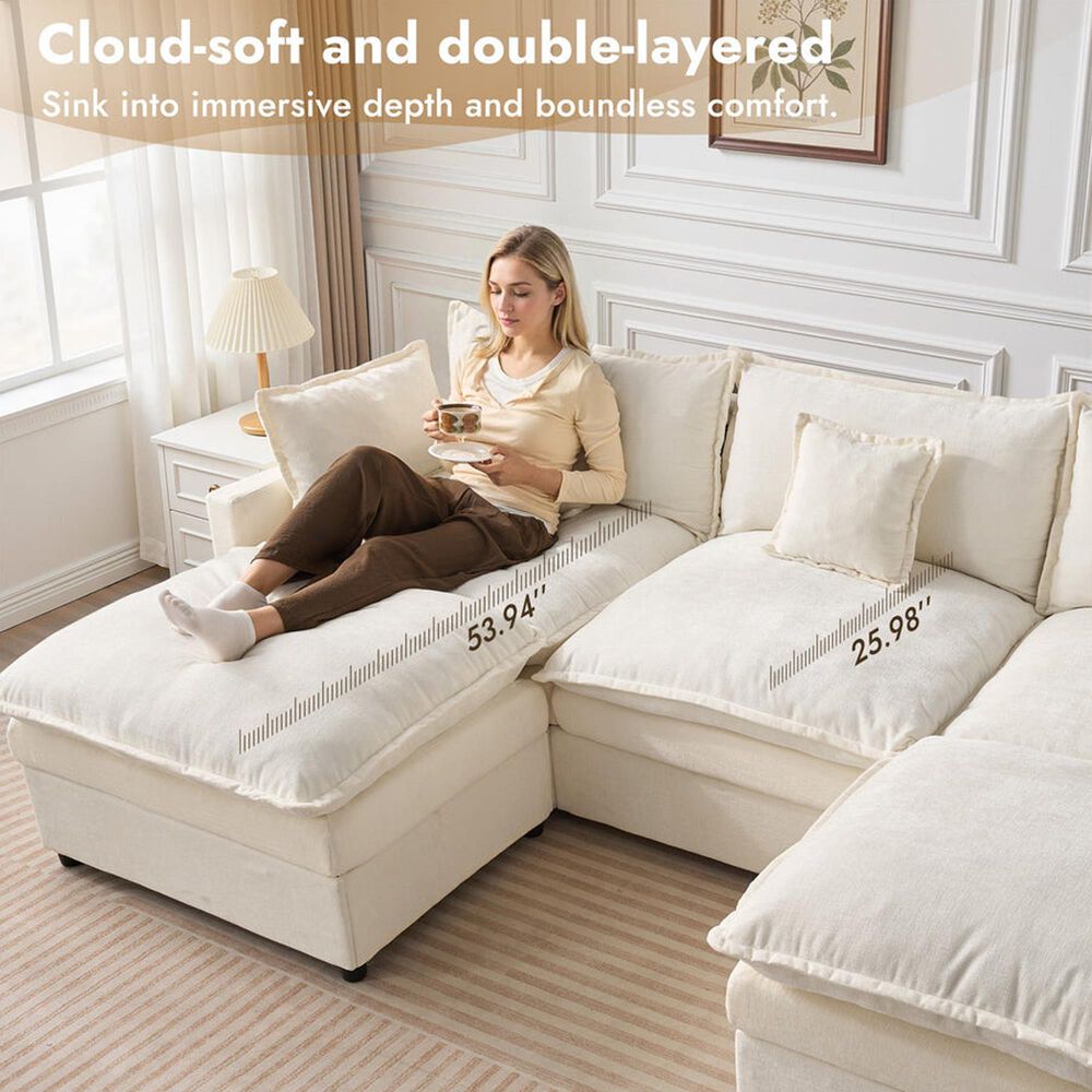 HOMLUX 107.87" Ultra-Comfort Chenille Sectional Sofa Set in White, , large