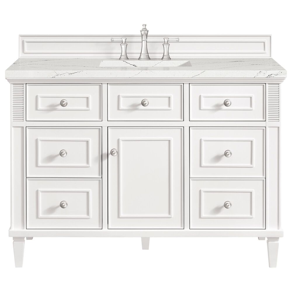 James Martin Vanities Lorelai 48&quot; Single Vanity in Bright White with 3 cm Ethereal Noctis Quartz Top, , large