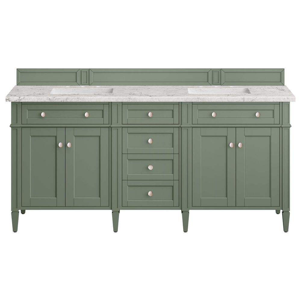 James Martin Vanities Brittany 72" Double Bathroom Vanity in Smokey Celadon with 3 cm Eternal Jasmine Pearl Quartz Top and Rectangular Sinks, , large