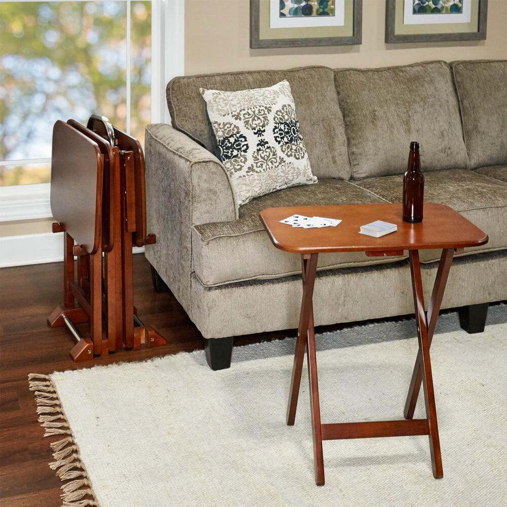 Parkerville Furniture Line TV Tray Table Set with Stand in Light Cherry