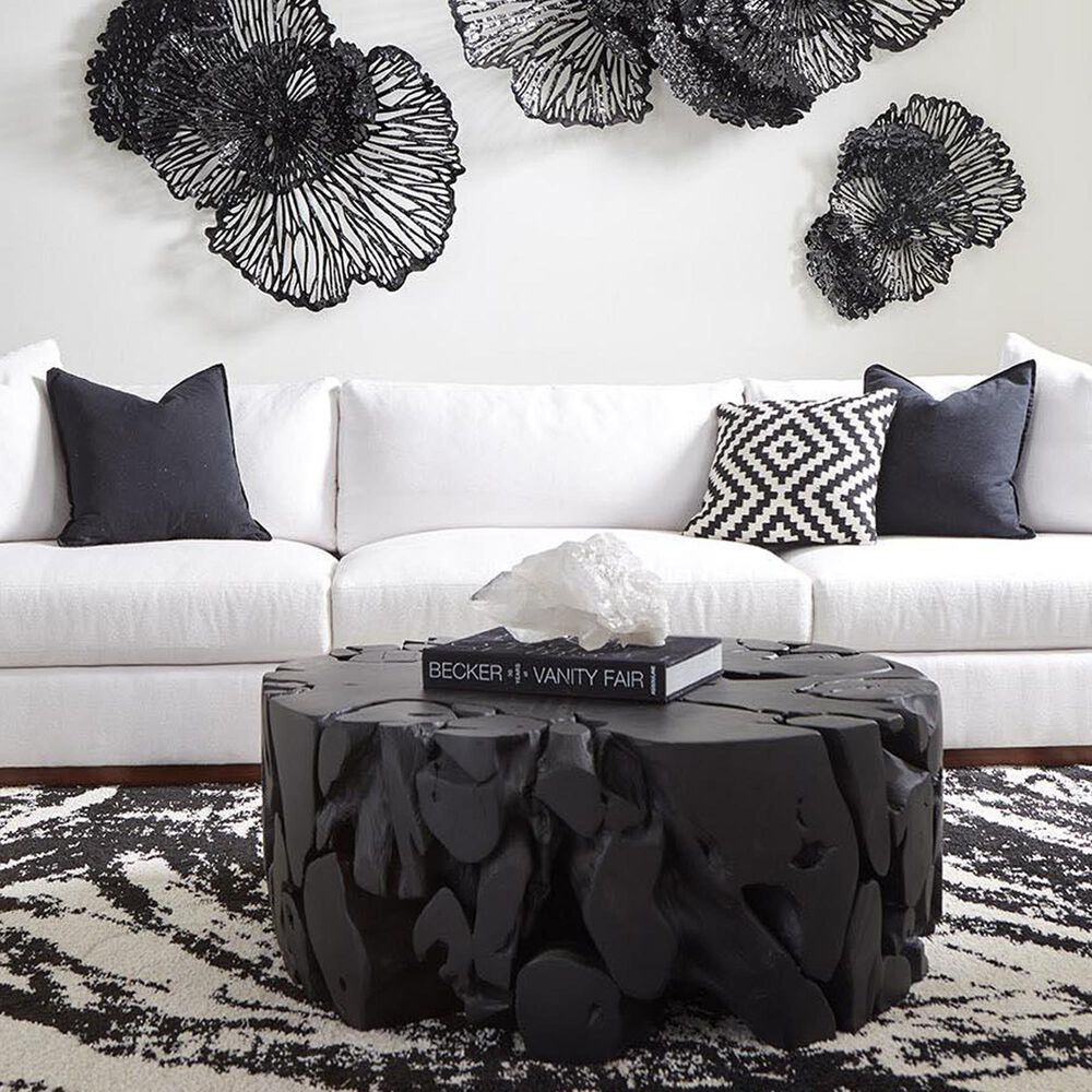 Phillips Collection Teak Chunk Round Coffee Table in Black, , large