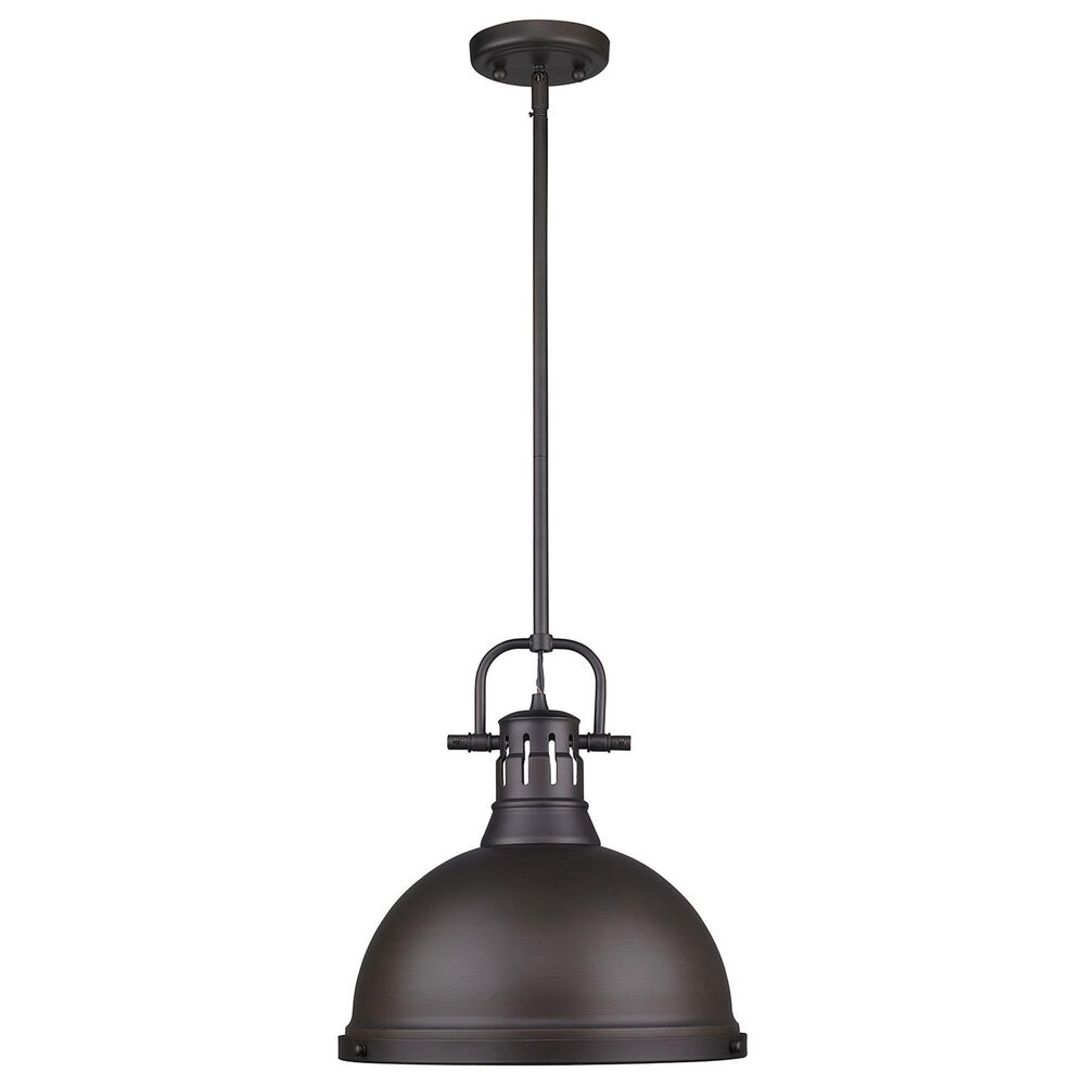 Golden Lighting Duncan 1-Light Pendant with Rod in Rubbed Bronze, , large