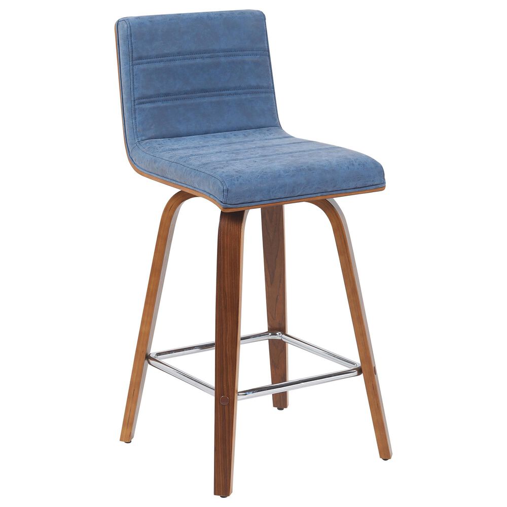 Armen Living Vienna Swivel Counter Height Stool with Vintage Blue Upholstery in Walnut, , large