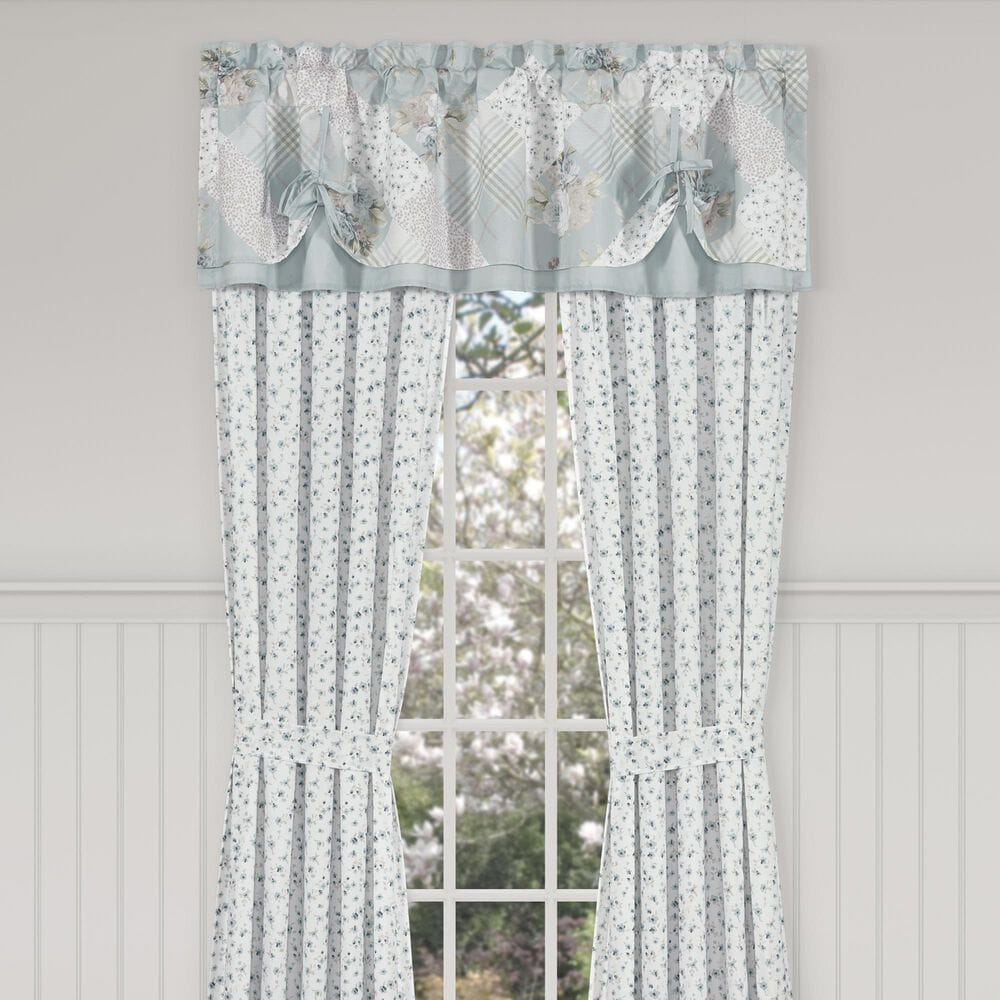 Royal Court Bungalow 72&quot; x 18&quot; Tie Up Window Valance in Spa Blue and White, , large