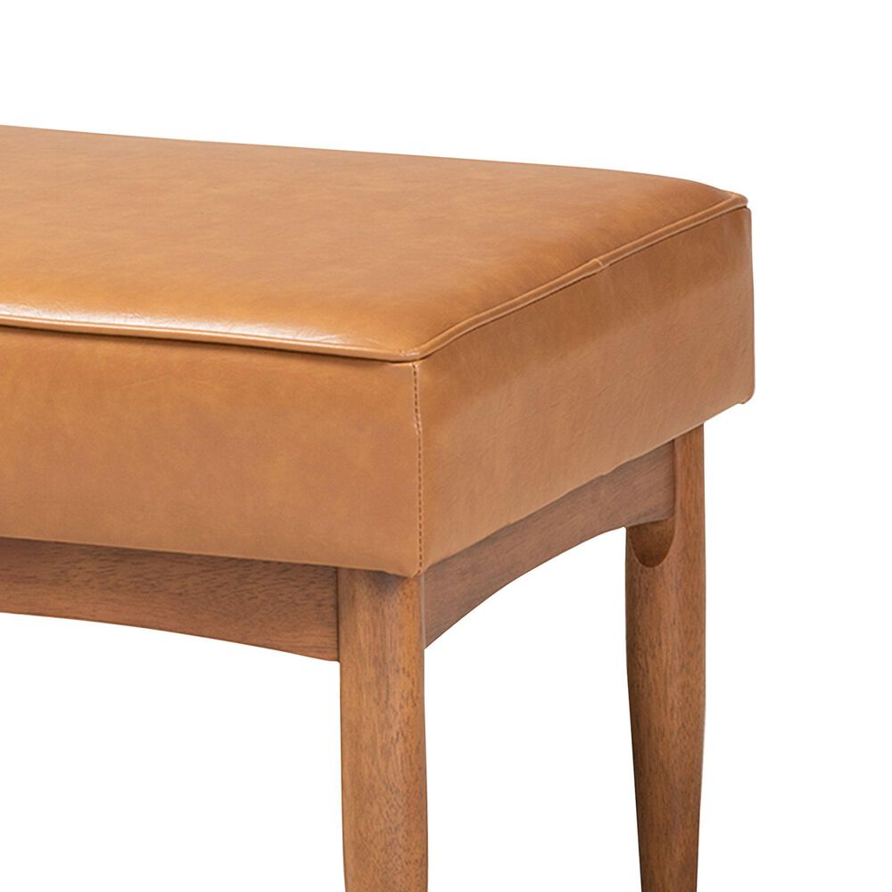 Baxton Studio Arvid Dining Bench with Tan Cushion in Walnut Brown, , large