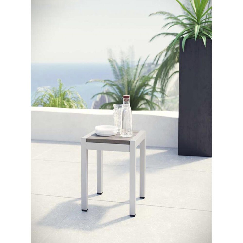 Modway Shore Outdoor Patio Aluminum Side Table in Silver and Gray