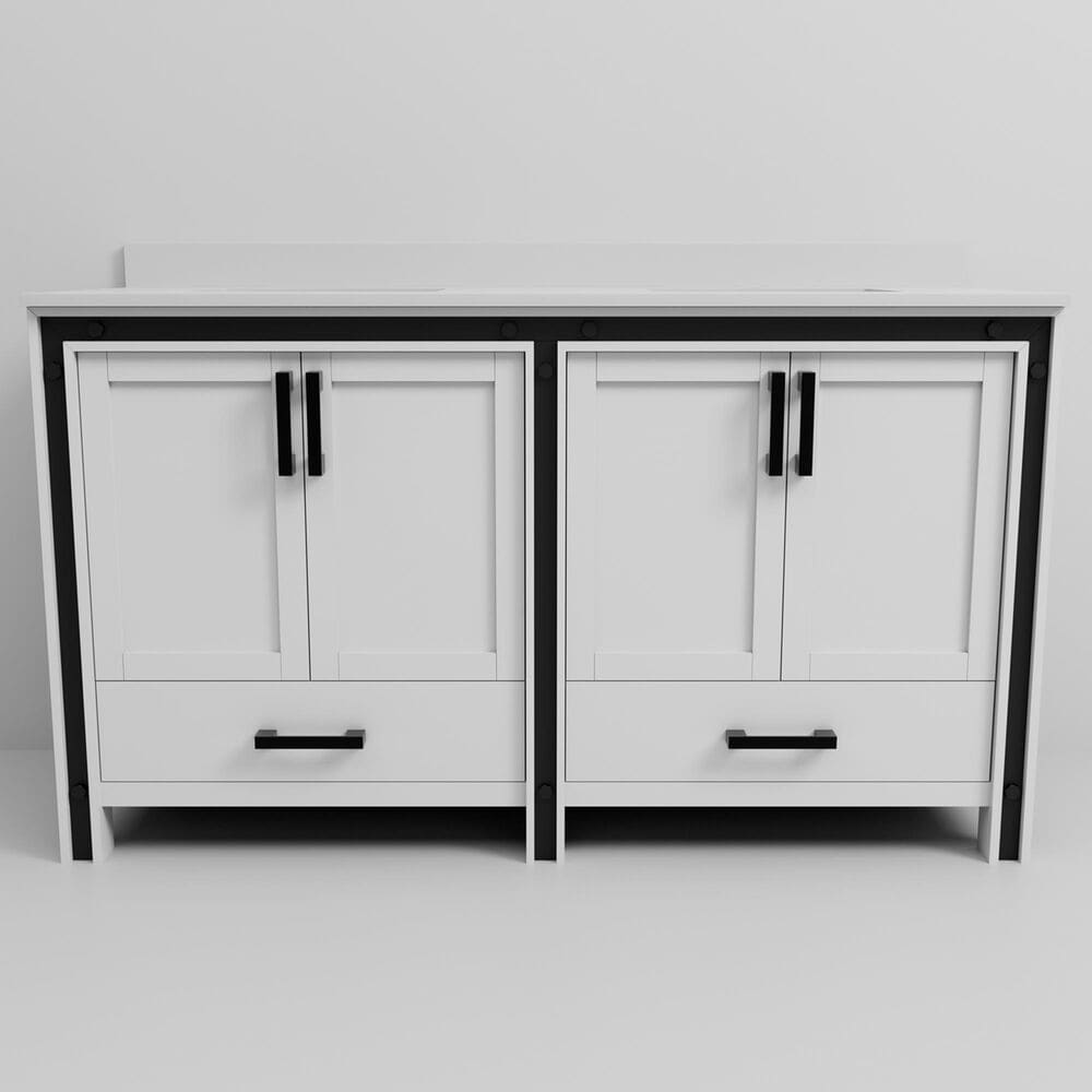 Lexora Home Ziva 60&quot; Double Bathroom Vanity in White with 2 cm White Quartz Top and Rectangular Sinks, , large