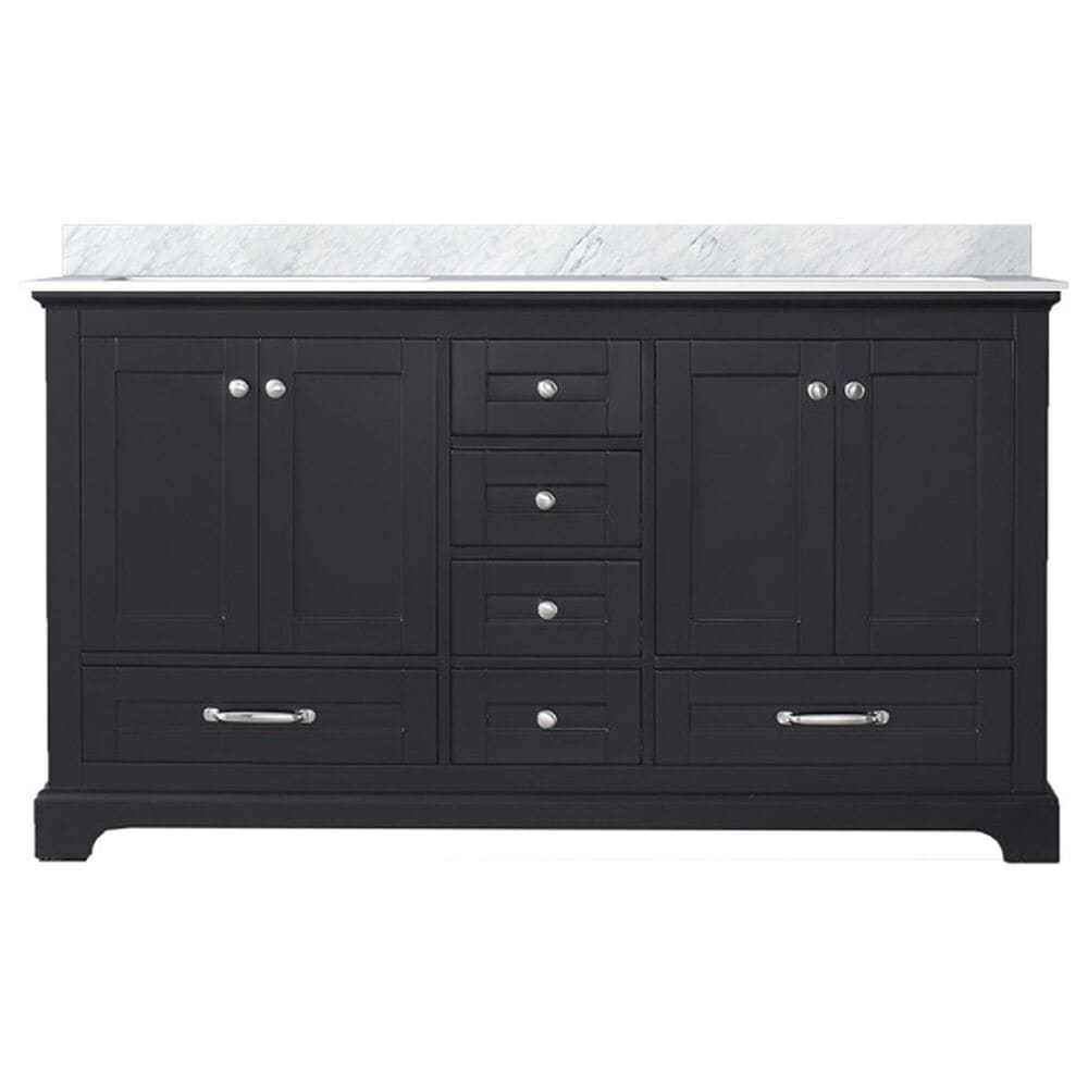 Lexora Home Dukes 60" Double Bathroom Vanity in Espresso with 2 cm White Carrara Marble Top and Rectangular Sinks, , large