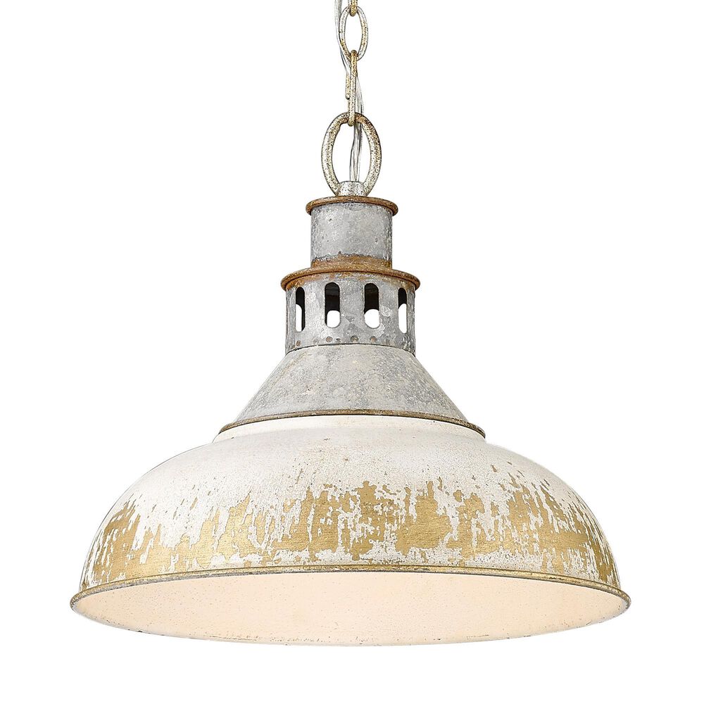 Golden Lighting Kinsley 1-Light Large Pendant with Antique Ivory Iron Shade in Aged Galvanized Steel, , large