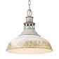 Golden Lighting Kinsley 1-Light Large Pendant with Antique Ivory Iron Shade in Aged Galvanized Steel, , large