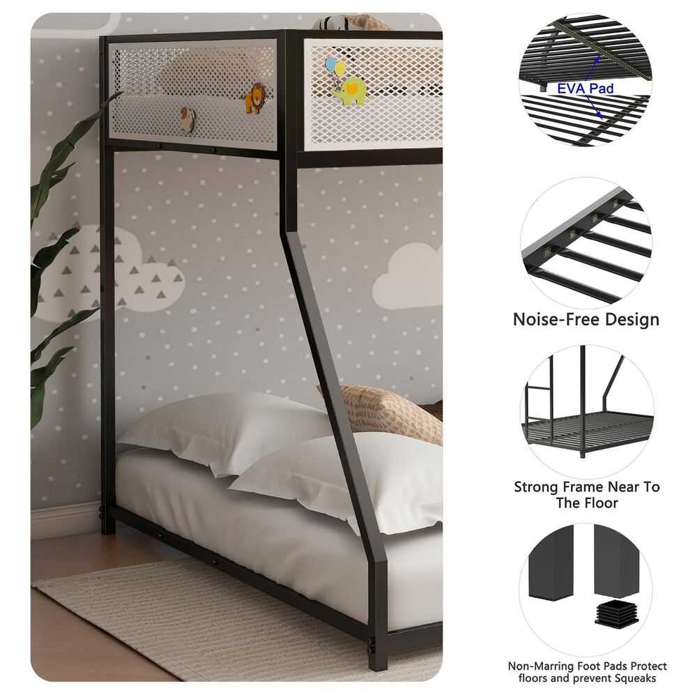 Hearth and Haven Adam Twin over Full Bunk Bed with White Mesh Guard Rail in Black, , large