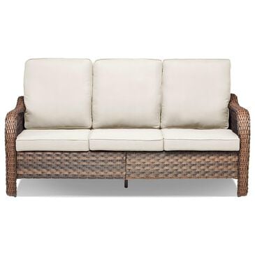 Sunwell Garden 34"H 3-Seater Outdoor Sofa with Curved Armrests and Beige Cushions in Brown, , large