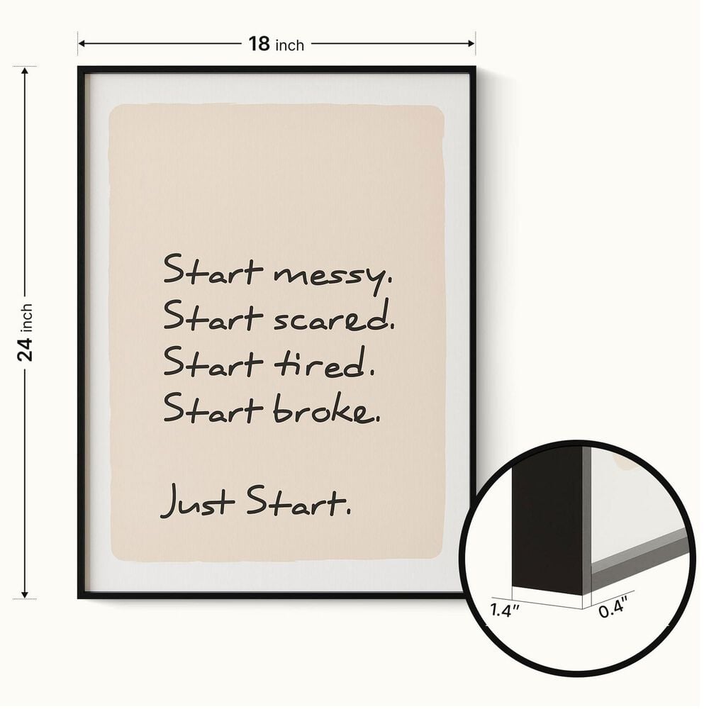 HOMLUX 24" x 18" Just Start Canvas Art in Black, , large