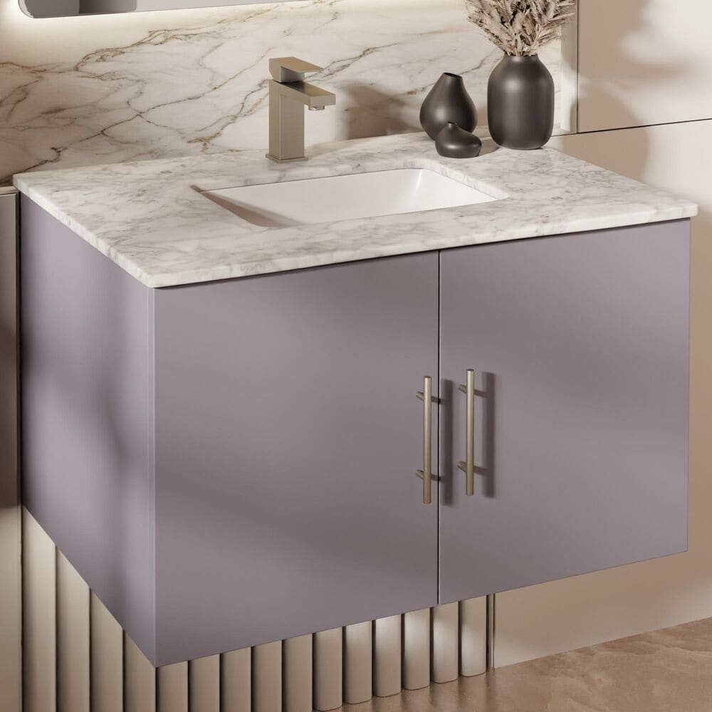 Lexora Home Geneva 30" Single Bathroom Vanity in Dark Grey with 2 cm White Carrara Marble Top and Rectangular Sink, , large