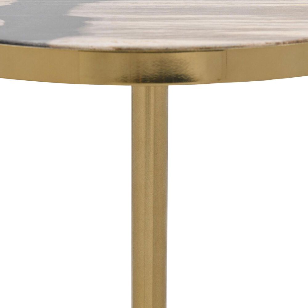 Classic Home Jordyn 8" Round Accent Table in Molten Husk and Brass, , large
