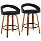 LumiSource Grotto Swivel Counter Stool with Black Velvet Upholstery in Walnut Wood and Black (Set of 2), , large