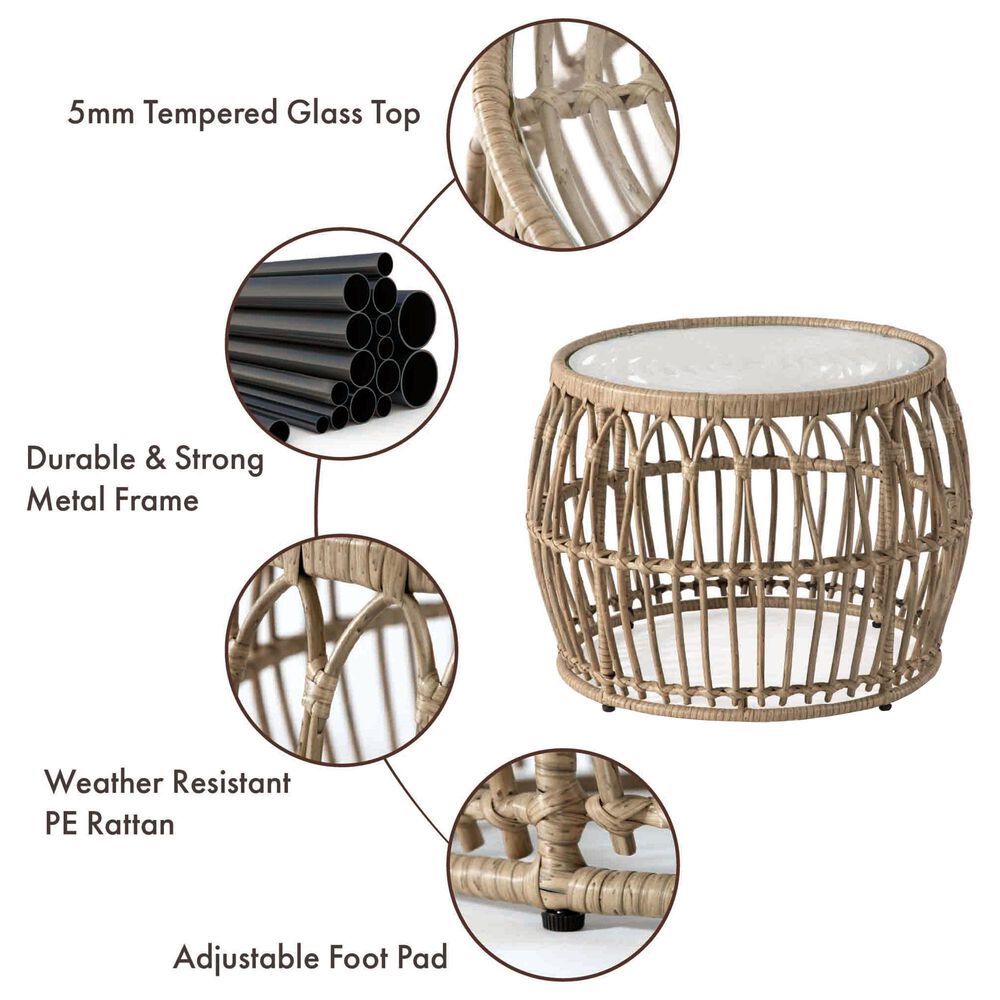 Furniture of America Serene Glass Top Round Patio Coffee Table in Natural, , large