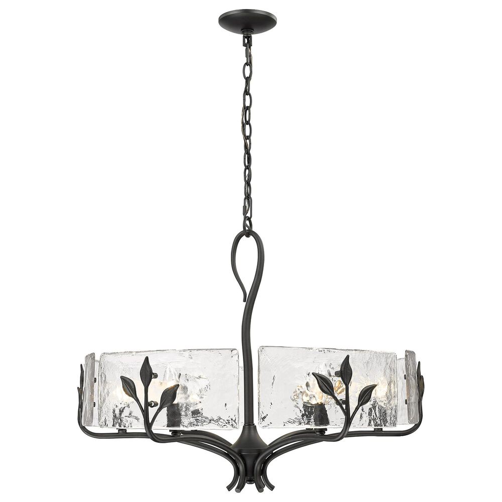 Golden Lighting Calla 6-Light Wide Chandelier with Hammered Water Glass Shade in Natural Black, , large