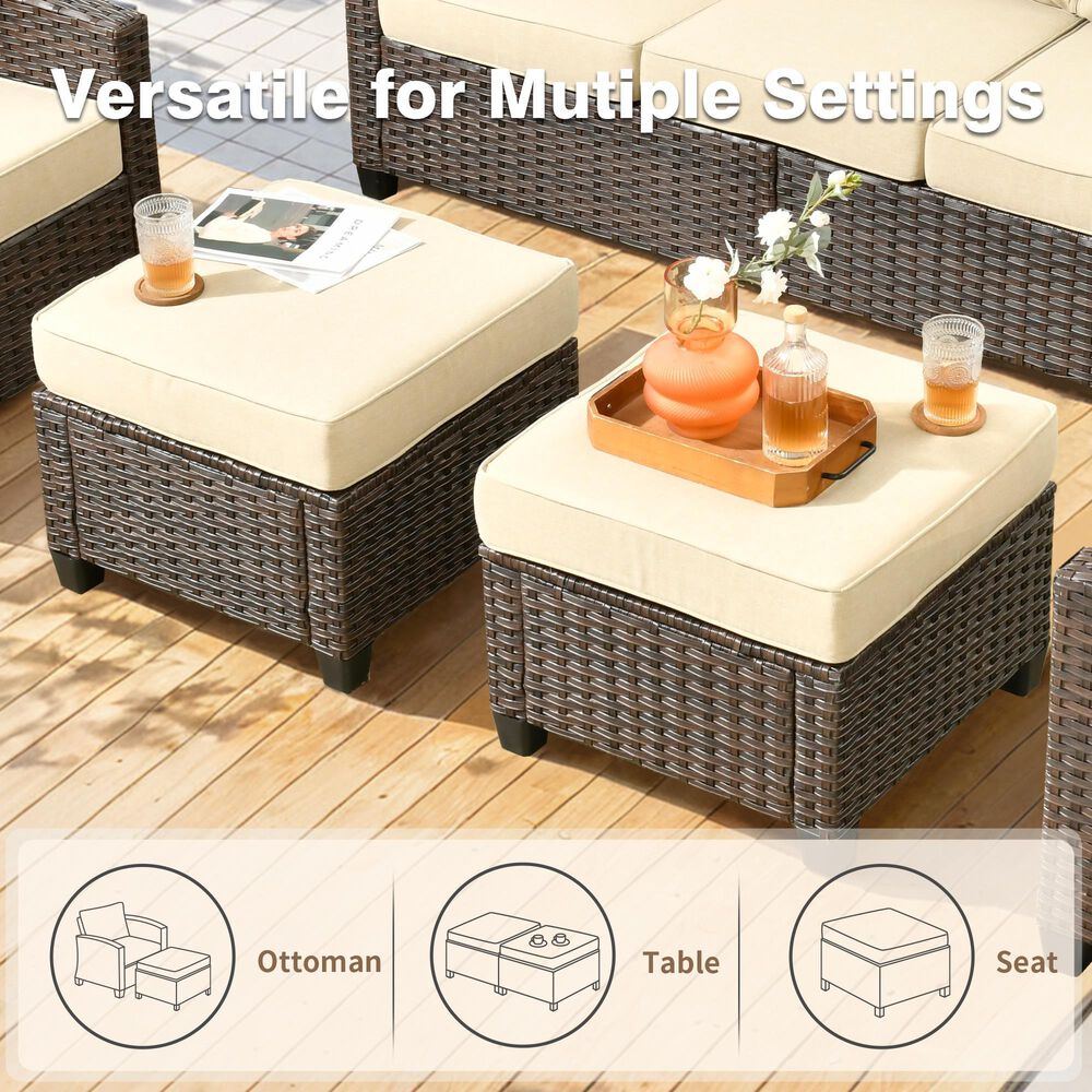 HOMLUX 8-Piece Patio Conversation Set with Fire Pit Table in Beige, , large