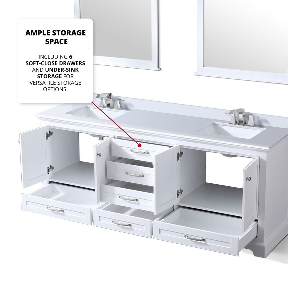 Lexora Home Dukes 80&quot; Double Bathroom Vanity in White with 2 cm White Quartz Top and Rectangular Sinks, , large