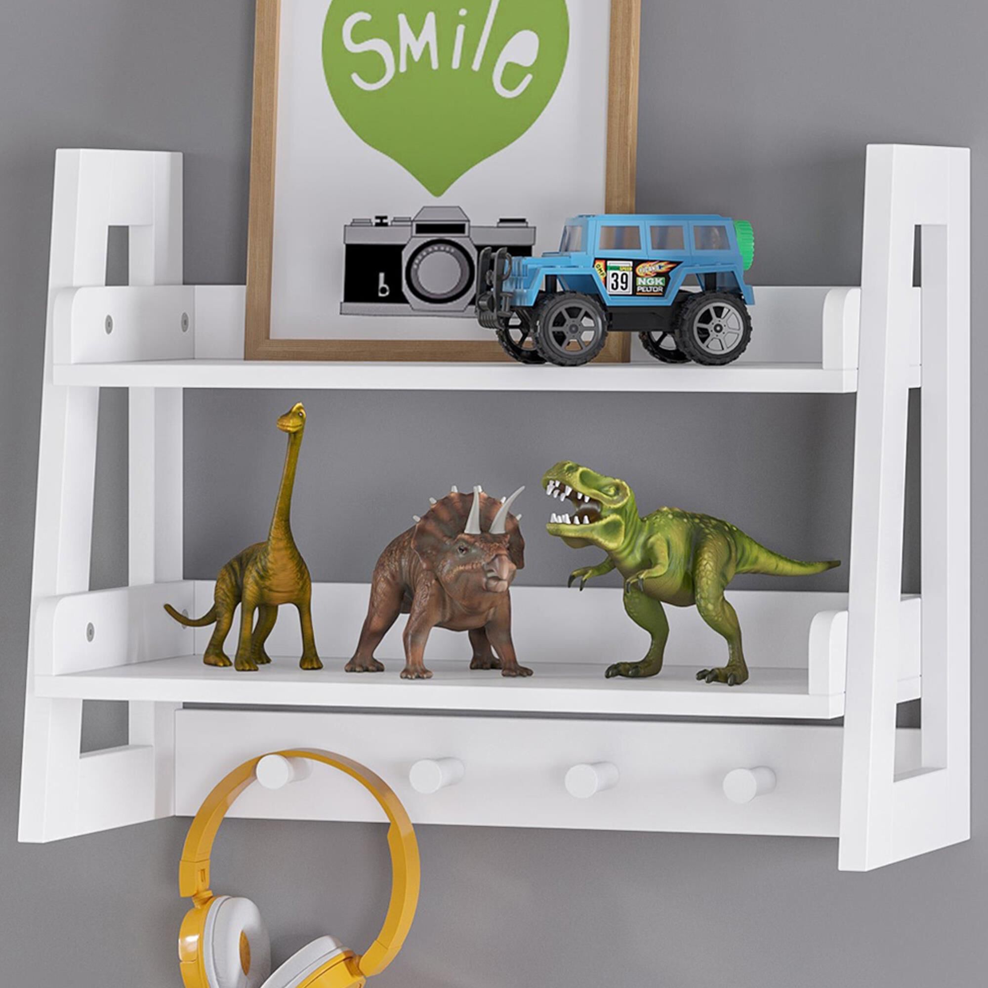 RiverRidge Home 2 Tier Ladder Wall Shelf in White NFM